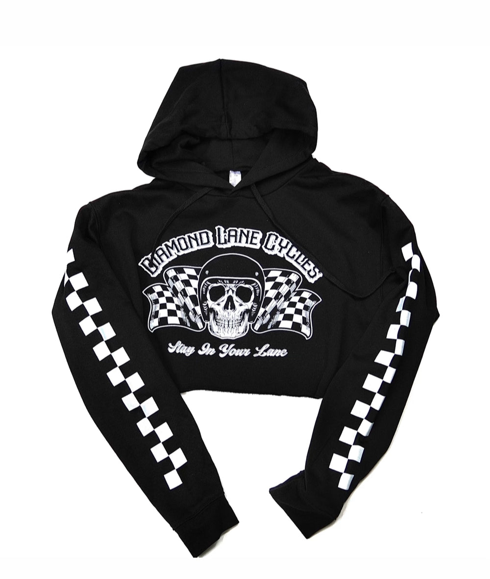 Diamond Lane Cycles Stay In Your Lane ladies crop top hoodie